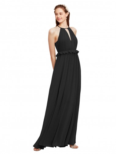 Keyhole Back Sheath Soft Chiffon Halter Neck Long Sleeveless Bridesmaid Dress Norwich