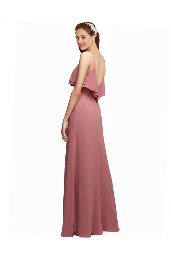 V-Back Chiffon Spaghetti Straps Long Floor Length Sleeveless Bridesmaid Dress Norwich
