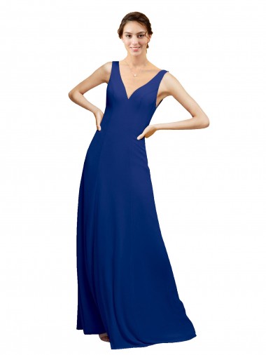Low Back Chiffon V-Neck Long Floor Length Sleeveless Bridesmaid Dress Norwich