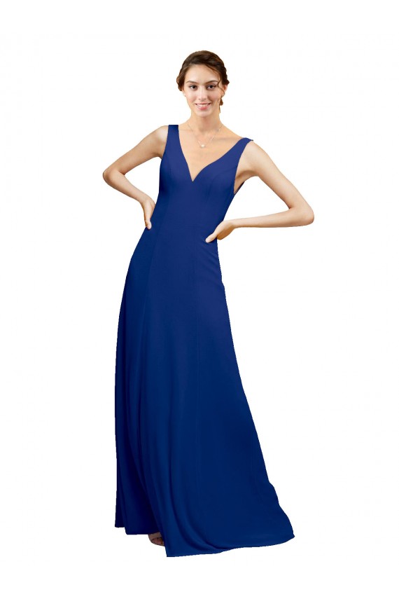 Low Back Chiffon V-Neck Long Floor Length Sleeveless Bridesmaid Dress Norwich