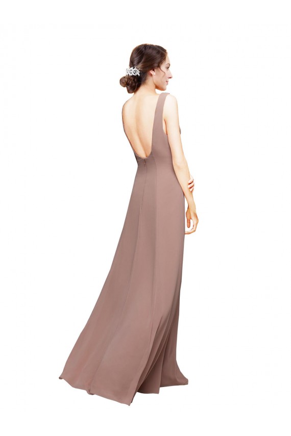 Low Back Chiffon V-Neck Long Floor Length Sleeveless Bridesmaid Dress Norwich