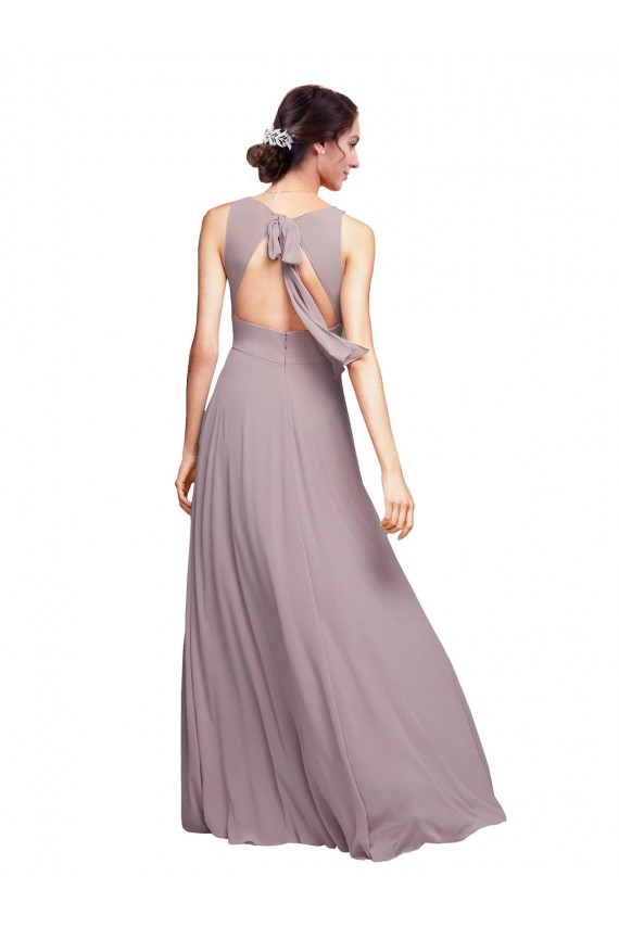 Open Back Chiffon V-Neck Long Sleeveless Wedding Guest Dress Norwich