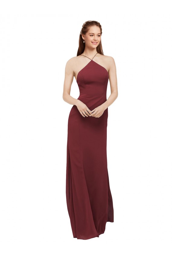 Open Back Burgundy Soft Chiffon Halter Neck Long Sleeveless Formal Dress / Bridesmaid Dress Norwich