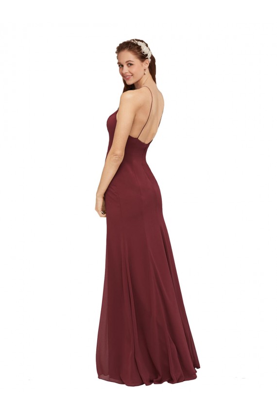 Open Back Burgundy Soft Chiffon Halter Neck Long Sleeveless Formal Dress / Bridesmaid Dress Norwich