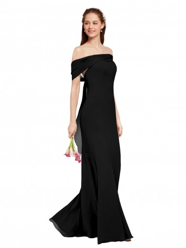 Black Soft Chiffon Off the Shoulder Long Sleeveless Prom Dress / Bridesmaid Dress Norwich