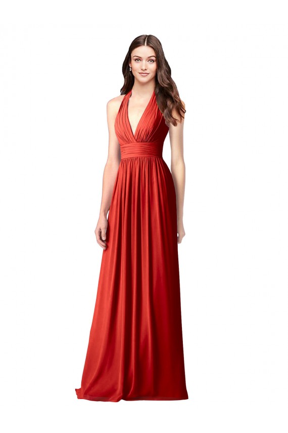 Open Back Soft Chiffon Halter Neck Long Sleeveless Bridesmaid Dress / Formal Dress Norwich