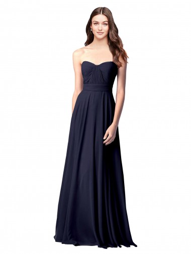 Open Back Dark Navy Soft Chiffon Sweetheart Long Sleeveless Evening Dress / Bridesmaid Dress Norwich