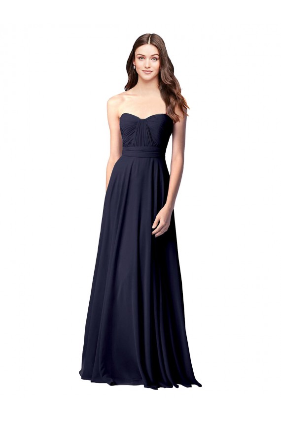 Open Back Dark Navy Soft Chiffon Sweetheart Long Sleeveless Evening Dress / Bridesmaid Dress Norwich