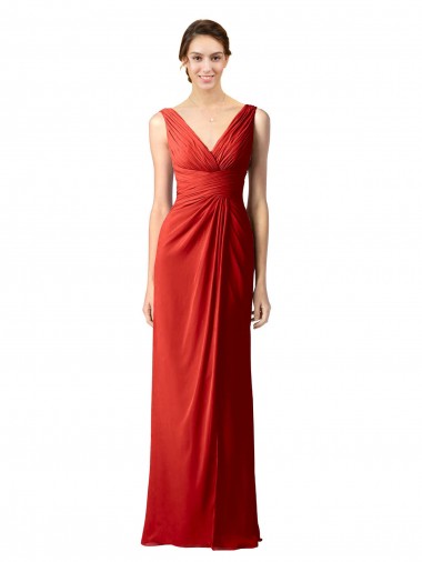 V-Back Red Soft Chiffon V-Neck Long Sleeveless Bridesmaid Dress Norwich