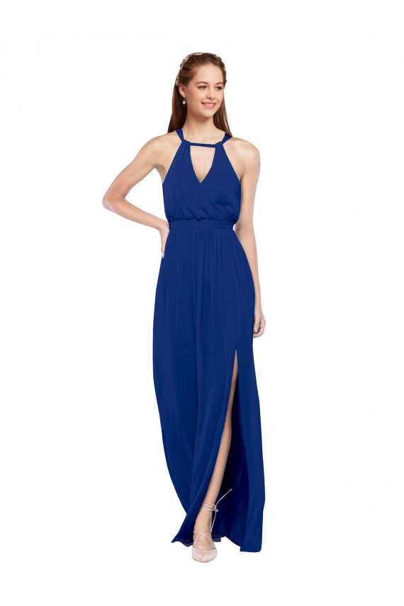 Royal Blue Soft Chiffon High Neck Long Sleeveless Bridesmaid Dress Norwich