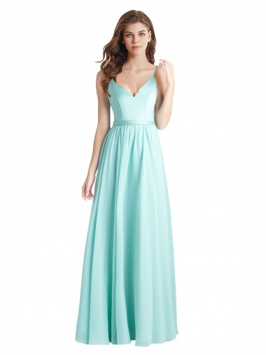 V-Back Soft Chiffon & Satin V-Neck Long Sleeveless Bridesmaid Dress Norwich