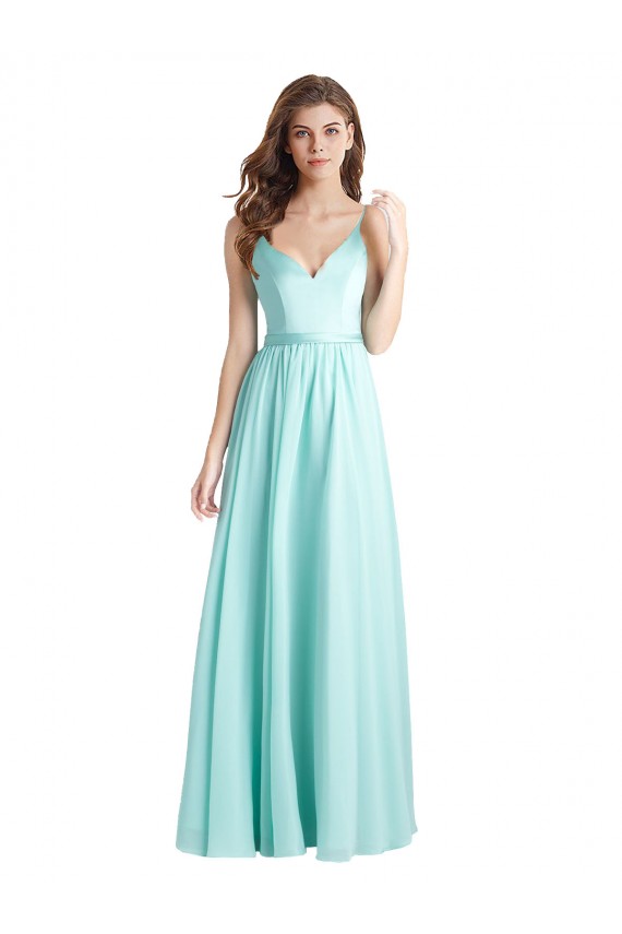V-Back Soft Chiffon & Satin V-Neck Long Sleeveless Bridesmaid Dress Norwich