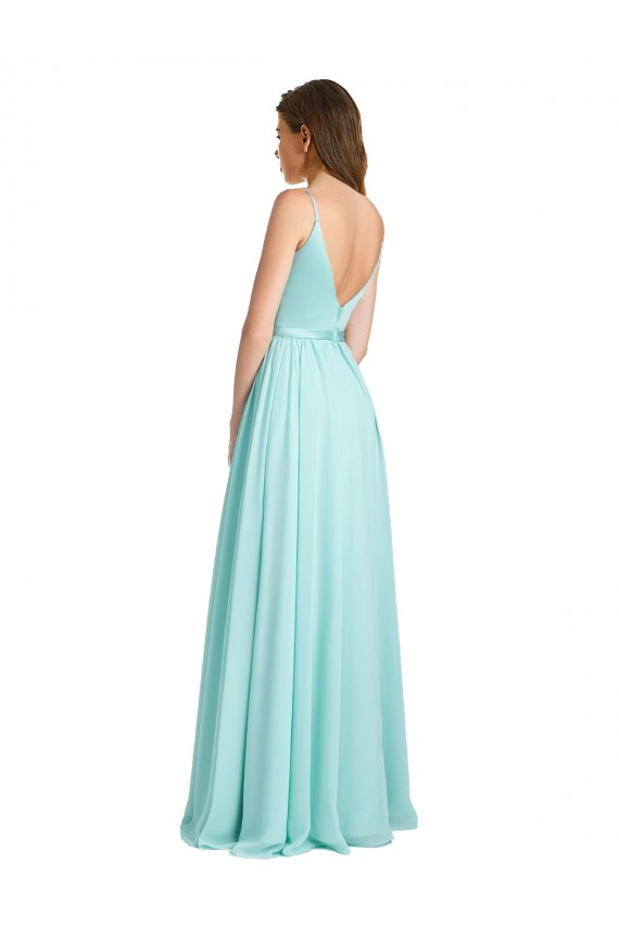 V-Back Soft Chiffon & Satin V-Neck Long Sleeveless Bridesmaid Dress Norwich
