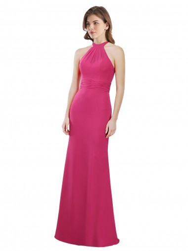 Open Back Ruby Soft Chiffon Halter Neck Long Sleeveless Bridesmaid Dress Norwich