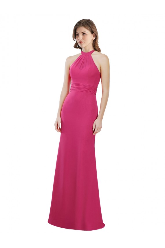 Open Back Ruby Soft Chiffon Halter Neck Long Sleeveless Bridesmaid Dress Norwich