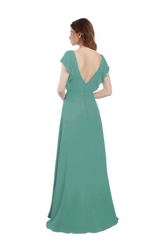V-Back Icelandic Silver Soft Chiffon V-Neck Long Cap Sleeves Formal Dress / Bridesmaid Dress Norwich