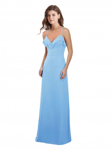 Keyhole Back Periwinkle Soft Chiffon Spaghetti Straps Long Sleeveless Bridesmaid Dress Norwich