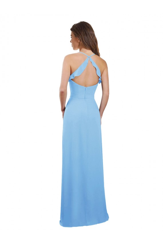 Keyhole Back Periwinkle Soft Chiffon Spaghetti Straps Long Sleeveless Bridesmaid Dress Norwich