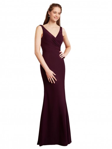 V-Back Burgundy Gold Soft Chiffon V-Neck Long Sleeveless Bridesmaid Dress Norwich