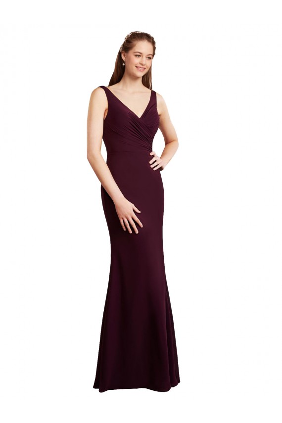 V-Back Burgundy Gold Soft Chiffon V-Neck Long Sleeveless Bridesmaid Dress Norwich