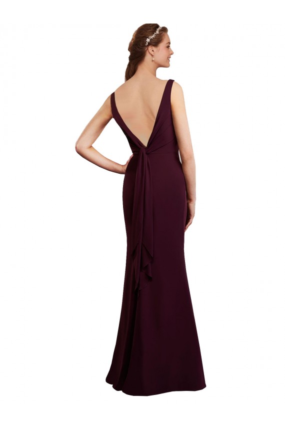 V-Back Burgundy Gold Soft Chiffon V-Neck Long Sleeveless Bridesmaid Dress Norwich
