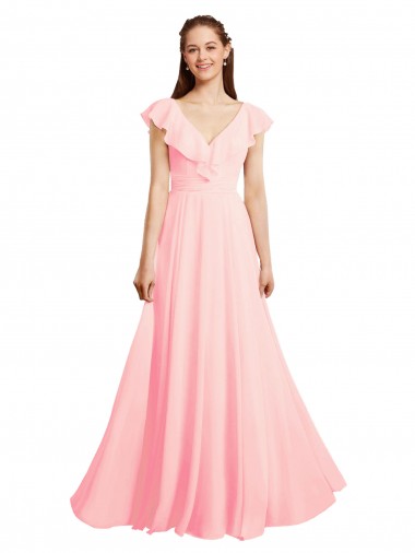V-Back Chiffon V-Neck Long Cap Sleeves Bridesmaid Dress / Evening Gowns Norwich