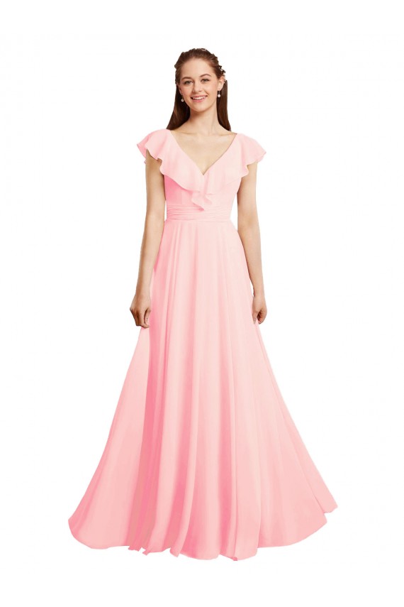 V-Back Chiffon V-Neck Long Cap Sleeves Bridesmaid Dress / Evening Gowns Norwich