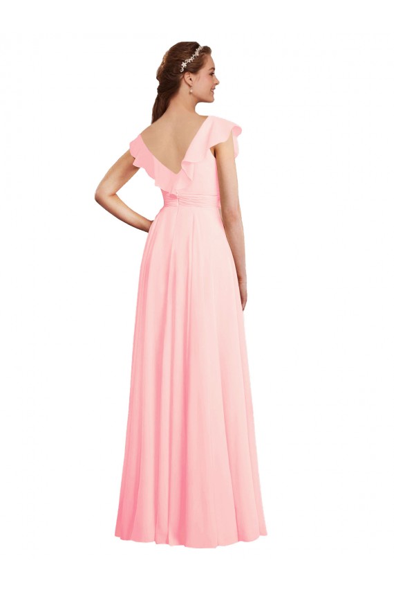 V-Back Chiffon V-Neck Long Cap Sleeves Bridesmaid Dress / Evening Gowns Norwich