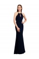 Open Back Dark Navy Soft Chiffon Halter Neck Long Sleeveless Bridesmaid Dress Norwich