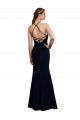 Open Back Dark Navy Soft Chiffon Halter Neck Long Sleeveless Bridesmaid Dress Norwich