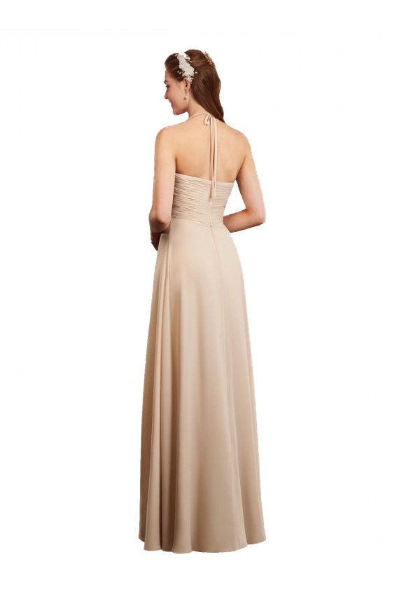 Low Back Champagne Soft Chiffon Halter Neck Long Sleeveless Bridesmaid Dress Norwich