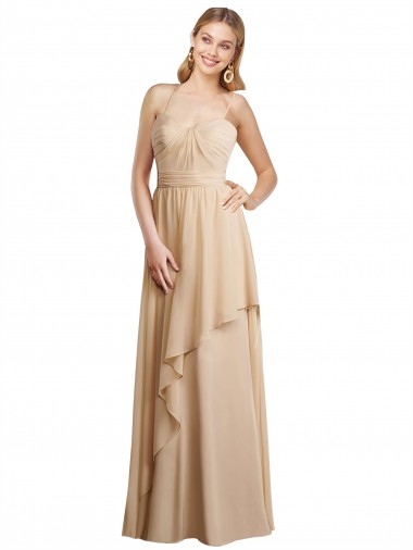 Open Back Champagne Soft Chiffon Spaghetti Straps Long Sleeveless Bridesmaid Dress Norwich