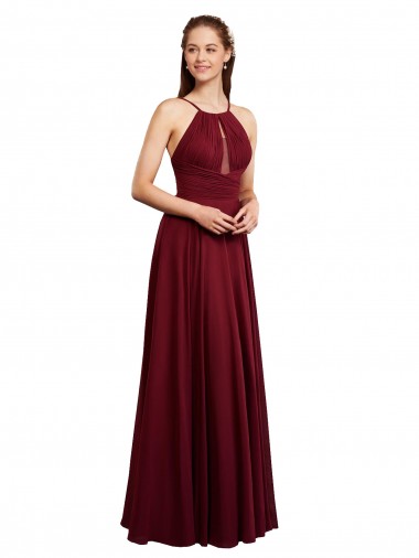 Open Back Burgundy Chiffon Spaghetti Straps Long Sleeveless Bridesmaid Dress / Evening Dress Norwich