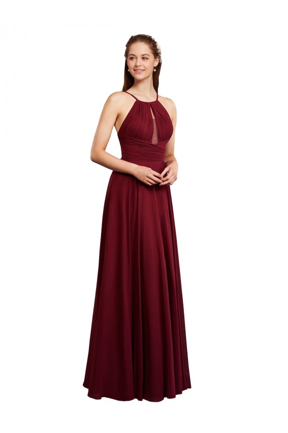 Open Back Burgundy Chiffon Spaghetti Straps Long Sleeveless Bridesmaid Dress / Evening Dress Norwich