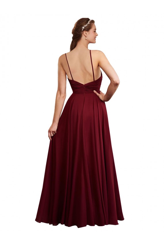 Open Back Burgundy Chiffon Spaghetti Straps Long Sleeveless Bridesmaid Dress / Evening Dress Norwich