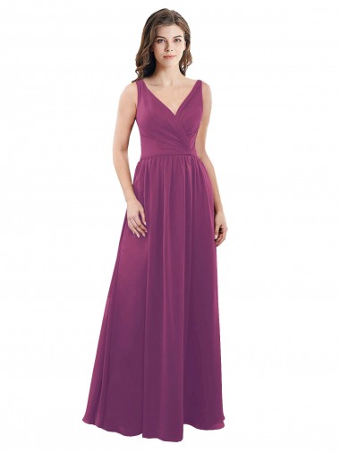 V-Back Wild Berry Soft Chiffon V-Neck Long Sleeveless Bridesmaid Dress Norwich