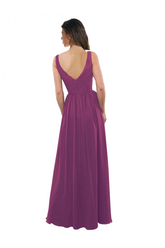 V-Back Wild Berry Soft Chiffon V-Neck Long Sleeveless Bridesmaid Dress Norwich