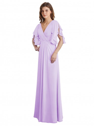 V-Back Soft Chiffon V-Neck Long Split Sleeves Bridesmaid Dress Norwich