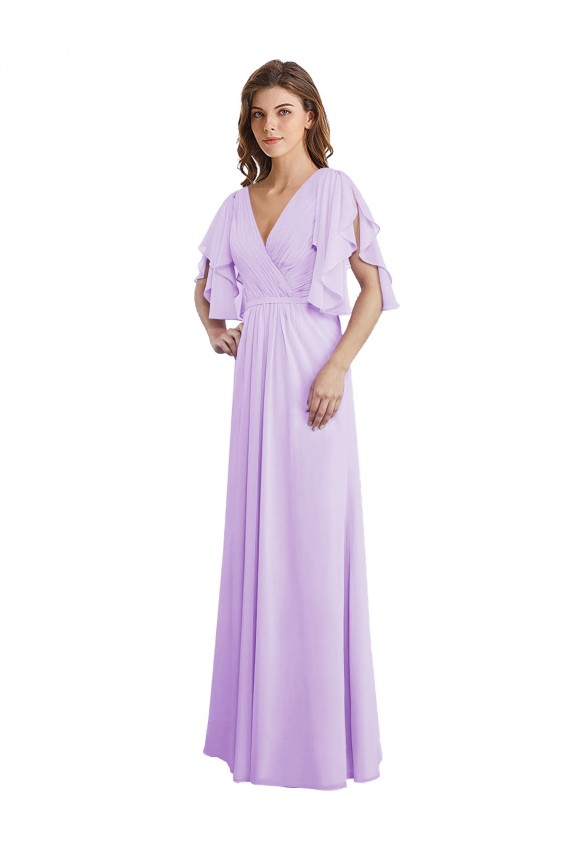V-Back Soft Chiffon V-Neck Long Split Sleeves Bridesmaid Dress Norwich