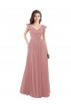 V-Back Dusty Pink Soft Chiffon V-Neck Long Cap Sleeves Bridesmaid Dress Norwich