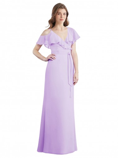 V-Back Soft Chiffon V-Neck Long Cold Shoulder Bridesmaid Dresses Norwich