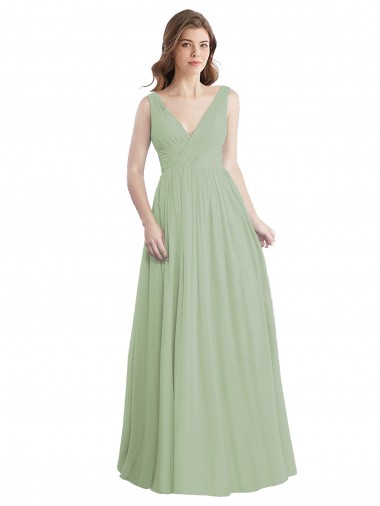 V-Back Smoke Green Soft Chiffon V-Neck Long Sleeveless Formal Dress / Bridesmaid Dress Norwich