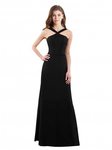 Open Back Black Soft Chiffon Halter Neck Long Sleeveless Bridesmaid Dress Norwich