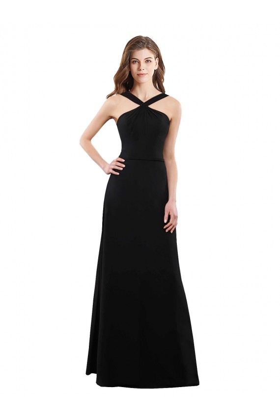 Open Back Black Soft Chiffon Halter Neck Long Sleeveless Bridesmaid Dress Norwich
