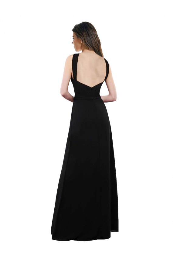 Open Back Black Soft Chiffon Halter Neck Long Sleeveless Bridesmaid Dress Norwich