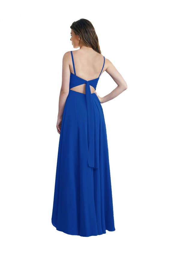 Open Back Royal Blue Soft Chiffon Spaghetti Straps Long Sleeveless High Low Bridesmaid Dress Norwich