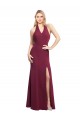 Open Back Burgundy Soft Chiffon Halter Neck Long Sleeveless Bridesmaid Dress Norwich