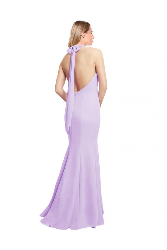 Open Back Burgundy Soft Chiffon Halter Neck Long Sleeveless Bridesmaid Dress Norwich