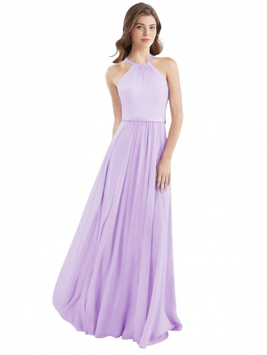 Lilac Chiffon Halter Neck Long Sleeveless Bridesmaid Dress / Evening Dress Norwich