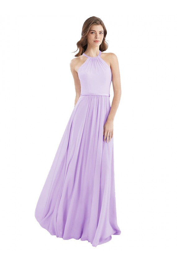 Lilac Chiffon Halter Neck Long Sleeveless Bridesmaid Dress / Evening Dress Norwich